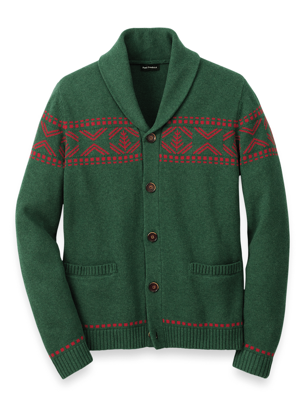 Product Image of Cotton Button Front Shawl Collar Cardigan-Green