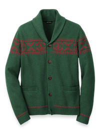 Cotton Button Front Shawl Collar Cardigan - Green