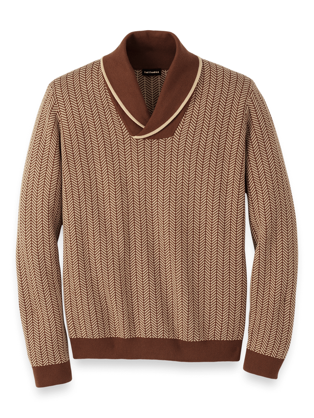 Product Image of Cotton Shawl Collar Sweater-Ivory/Brown