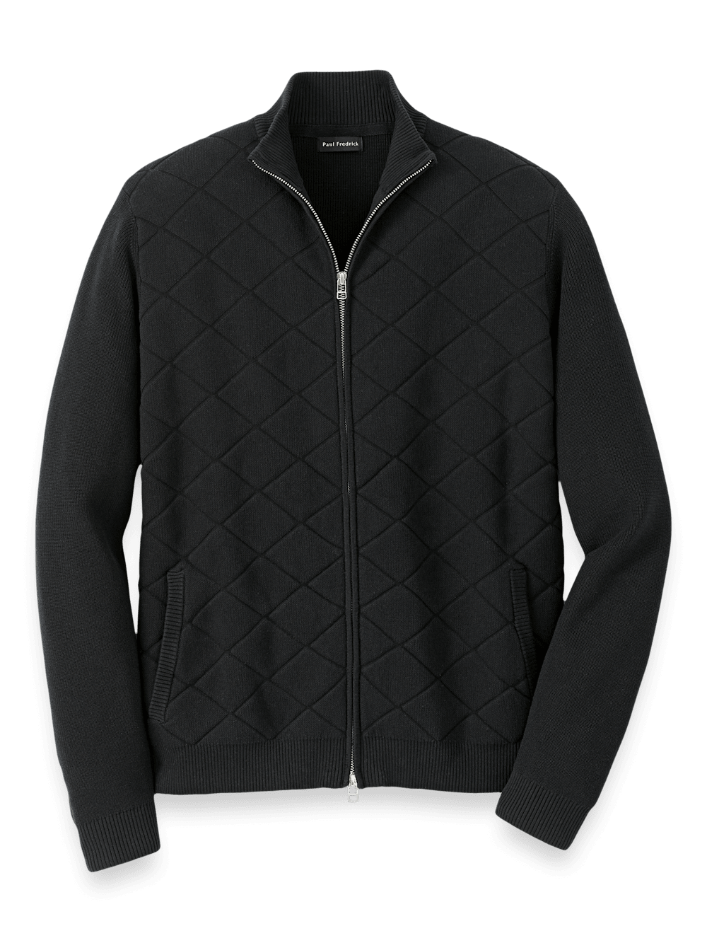 Product Image of Cotton Full Zip Mock Neck Sweater-Black