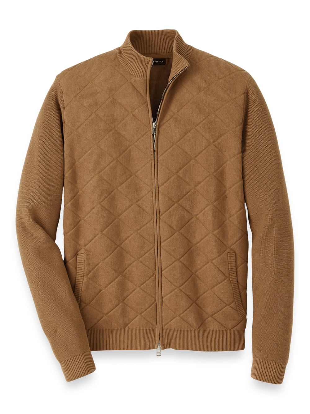 Product Image of Cotton Full Zip Mock Neck Sweater-Camel