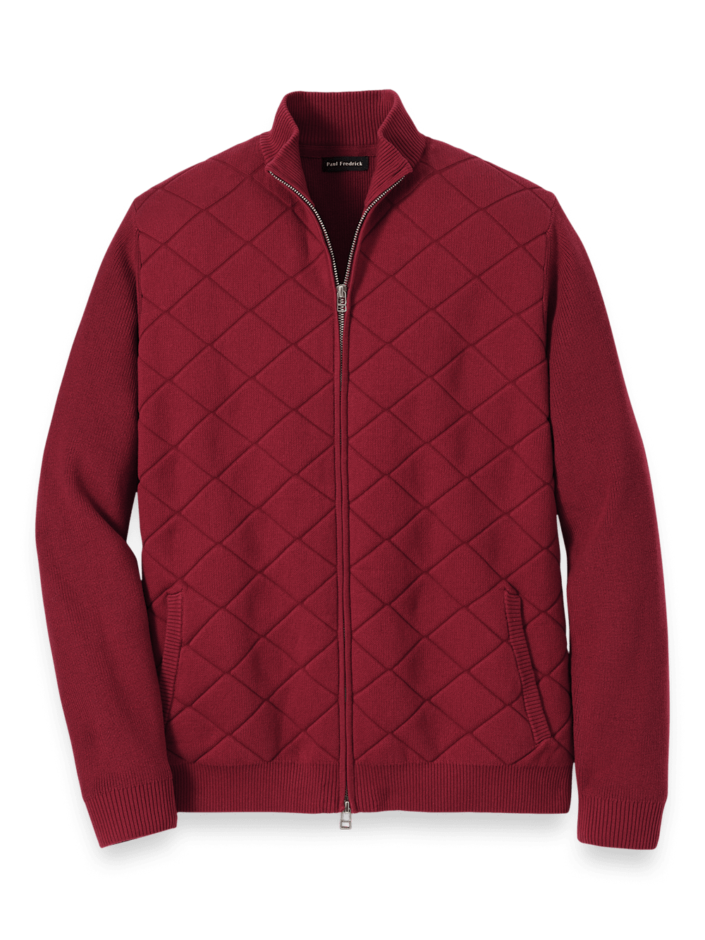 Product Image of Cotton Full Zip Mock Neck Sweater-Burgundy