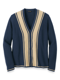 Cotton Button Front Cardigan Sweater - Navy