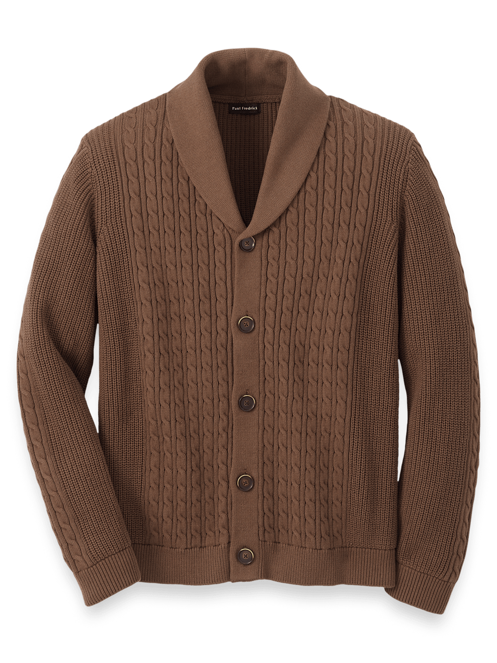 Product Image of Cotton Cable Button Front Shawl Collar Cardigan-Brown