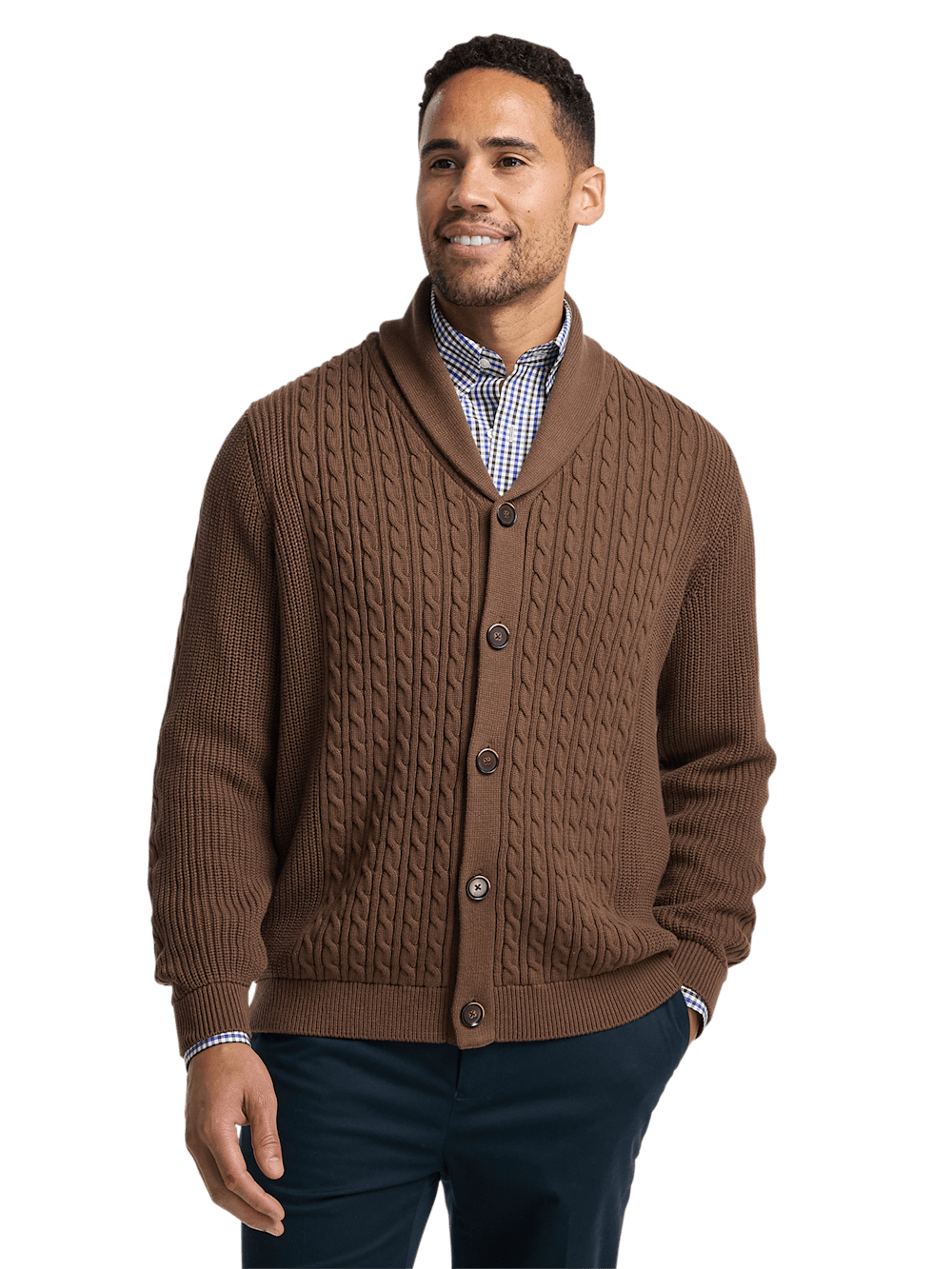 Alternate Image of Cotton Cable Button Front Shawl Collar Cardigan-1