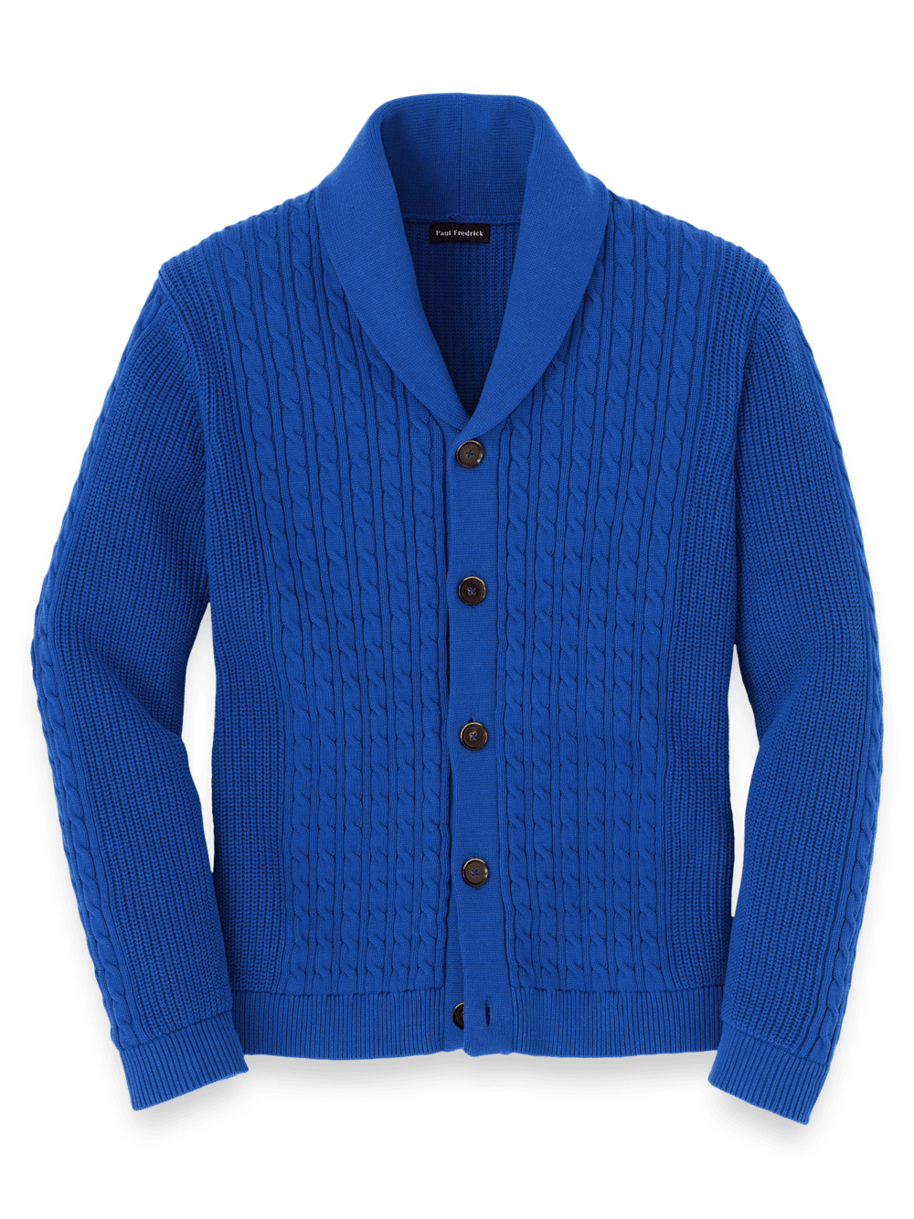 Product Image of Cotton Cable Button Front Shawl Collar Cardigan-Cobalt