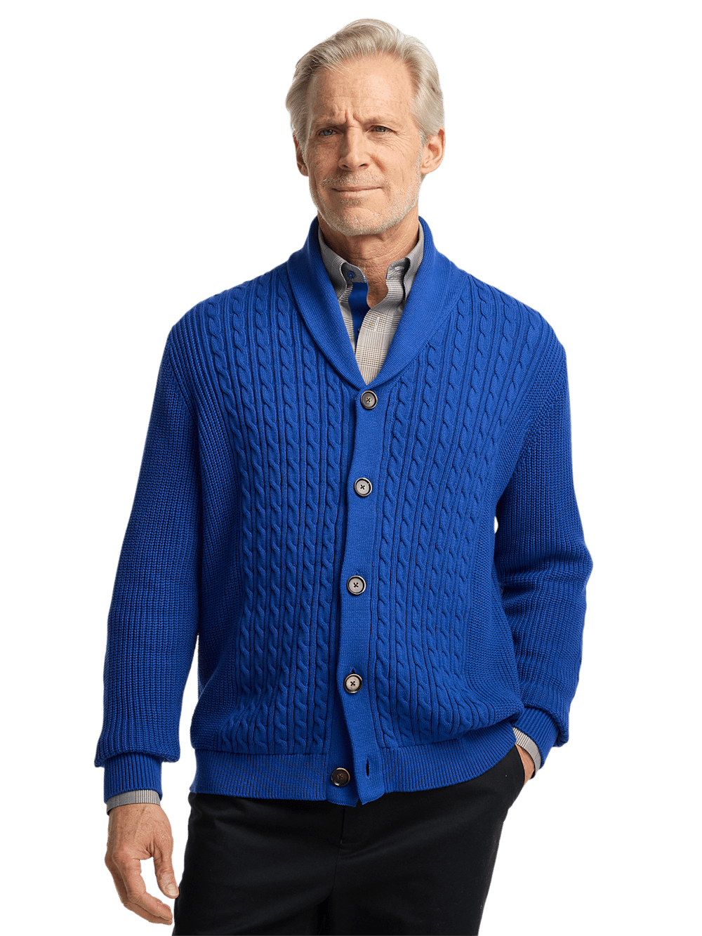 Alternate Image of Cotton Cable Button Front Shawl Collar Cardigan-1