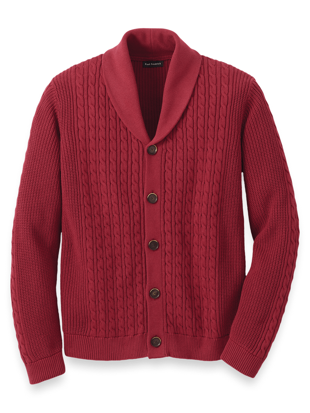 Product Image of Cotton Cable Button Front Shawl Collar Cardigan-Burgundy