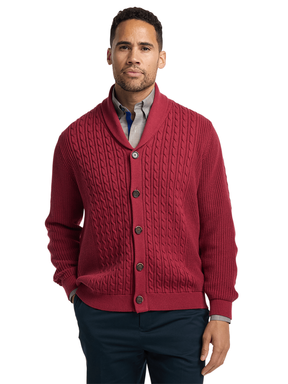 Alternate Image of Cotton Cable Button Front Shawl Collar Cardigan-1