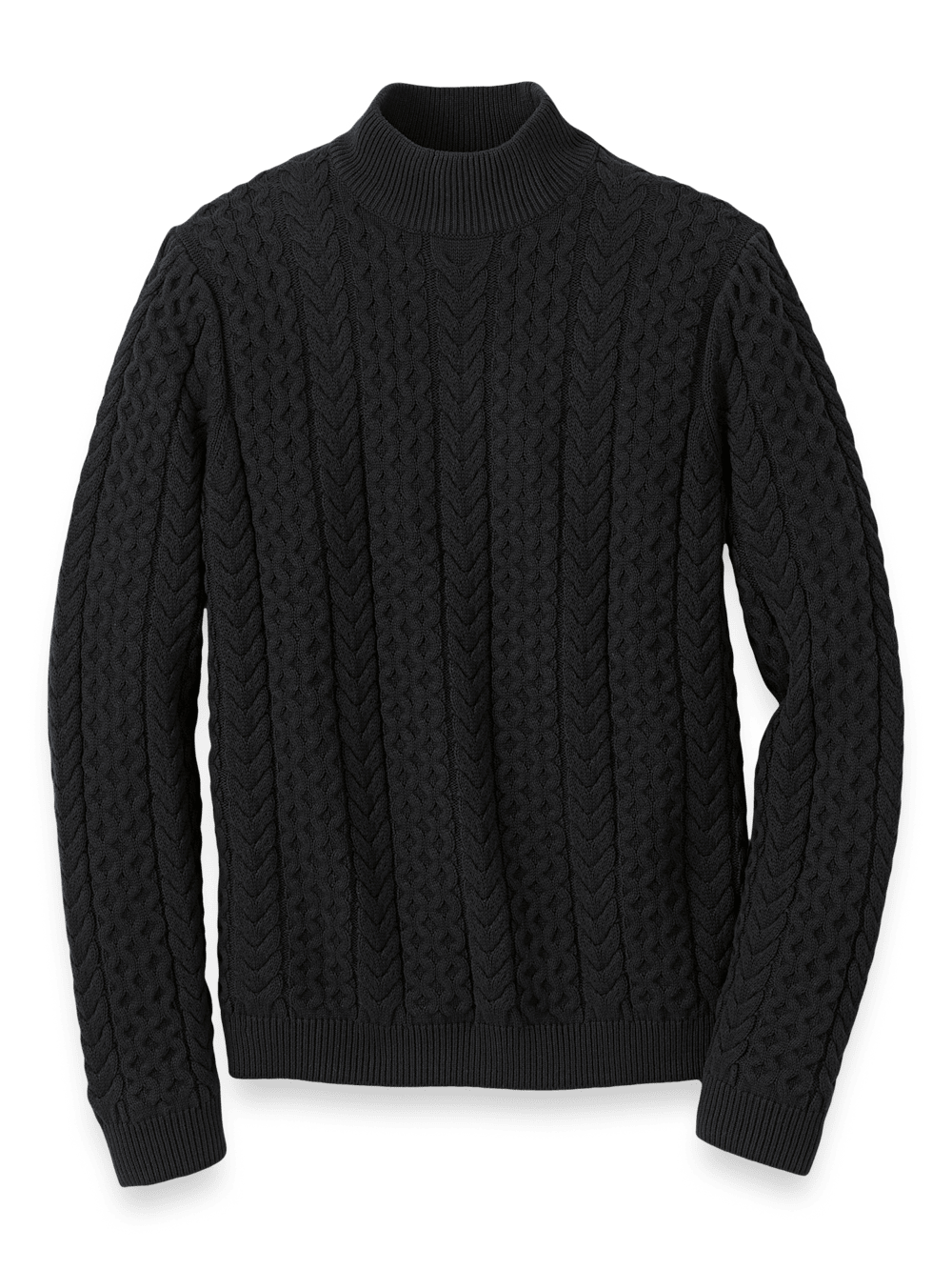 Product Image of Cotton Cable Mock Neck Sweater-Black