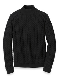 Cotton Cable Mock Neck Sweater - Black