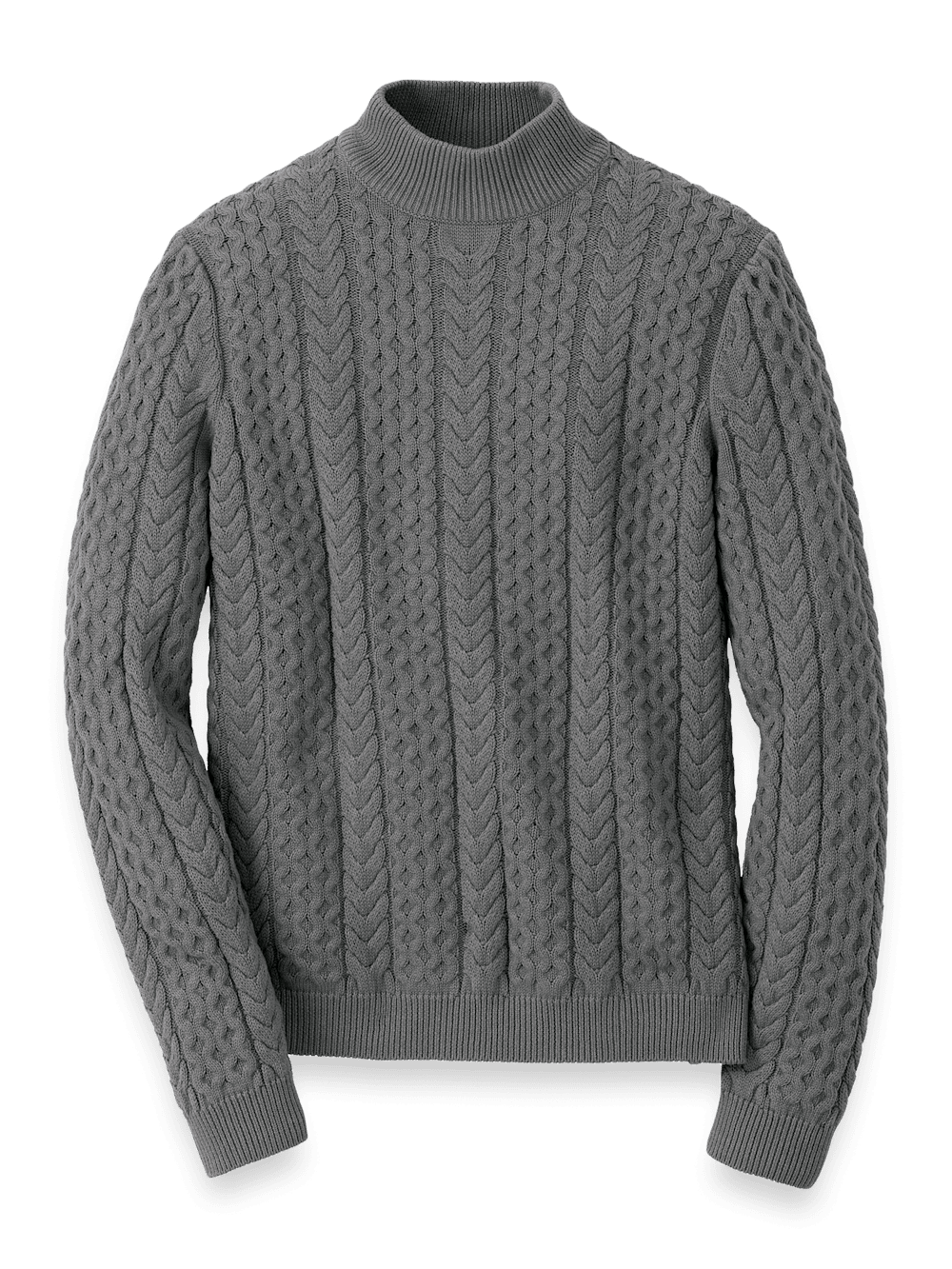 Product Image of Cotton Cable Mock Neck Sweater-Grey