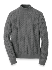 Cotton Cable Mock Neck Sweater - Grey