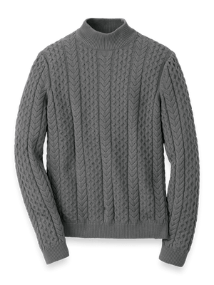 Cotton Cable Mock Neck Sweater - Grey