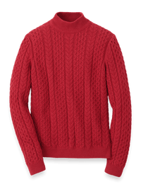 Cotton Cable Mock Neck Sweater - Red