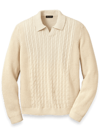 Cotton Cable V-neck Polo - Ivory