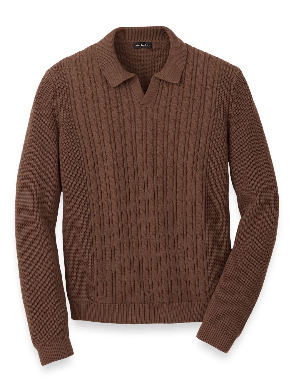 Product Image of Cotton Cable V-neck Polo-Brown