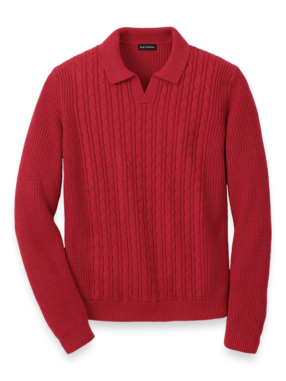 Product Image of Cotton Cable V-neck Polo-Red