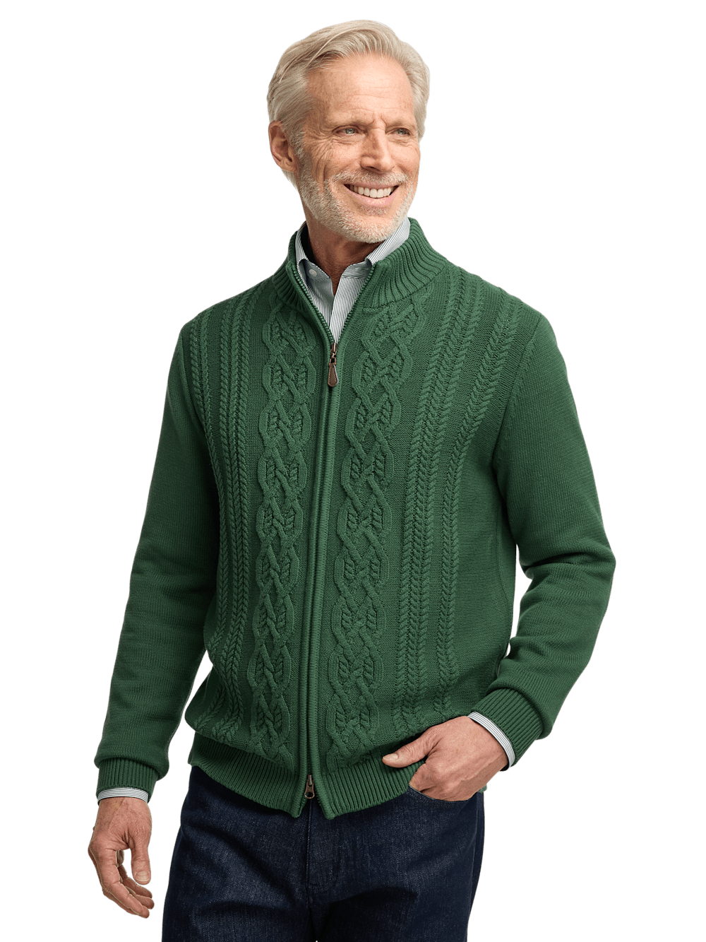 Alternate Image of Cotton Cable Full Zip Mock Neck Sweater-1