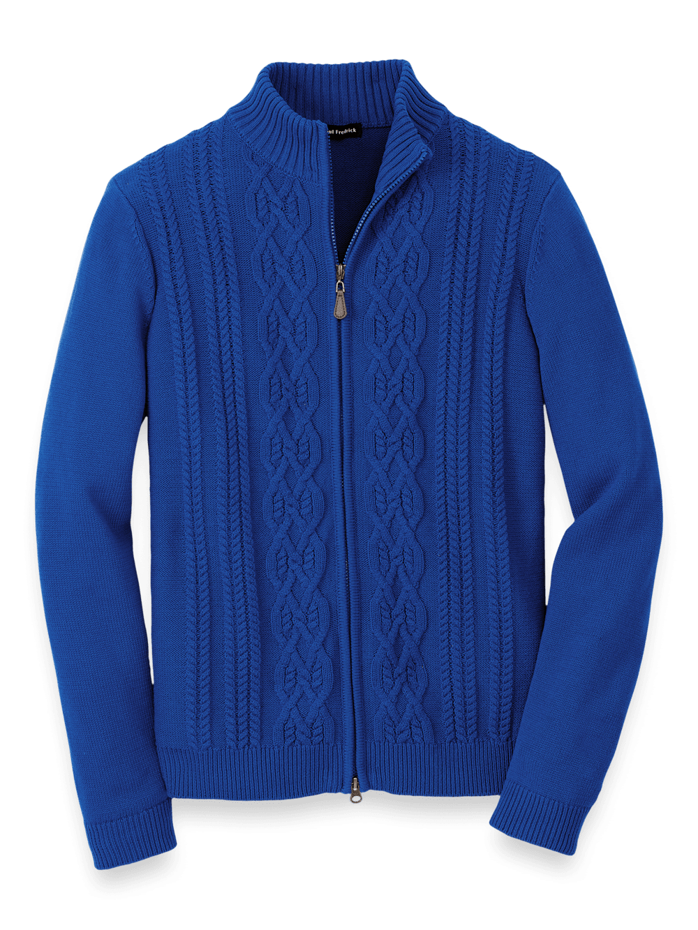 Product Image of Cotton Cable Full Zip Mock Neck Sweater-Cobalt