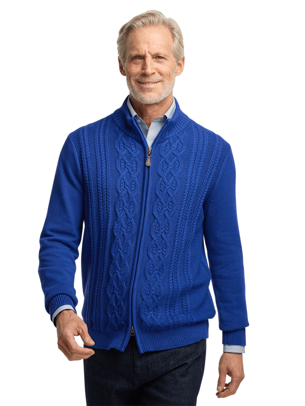 Alternate Image of Cotton Cable Full Zip Mock Neck Sweater-1