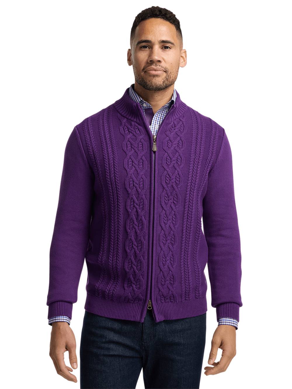 Alternate Image of Cotton Cable Full Zip Mock Neck Sweater-1