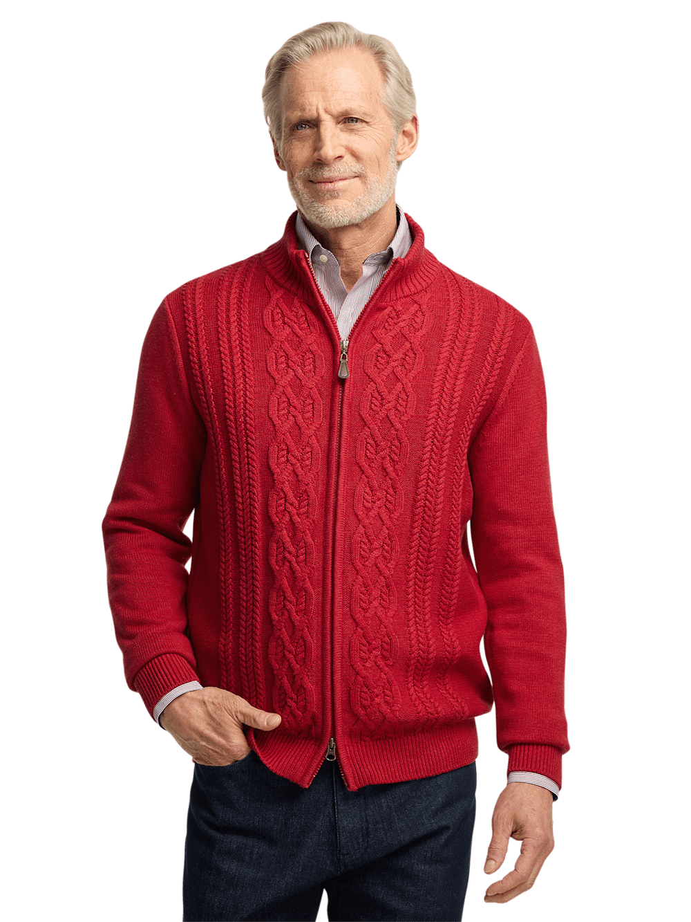 Alternate Image of Cotton Cable Full Zip Mock Neck Sweater-1