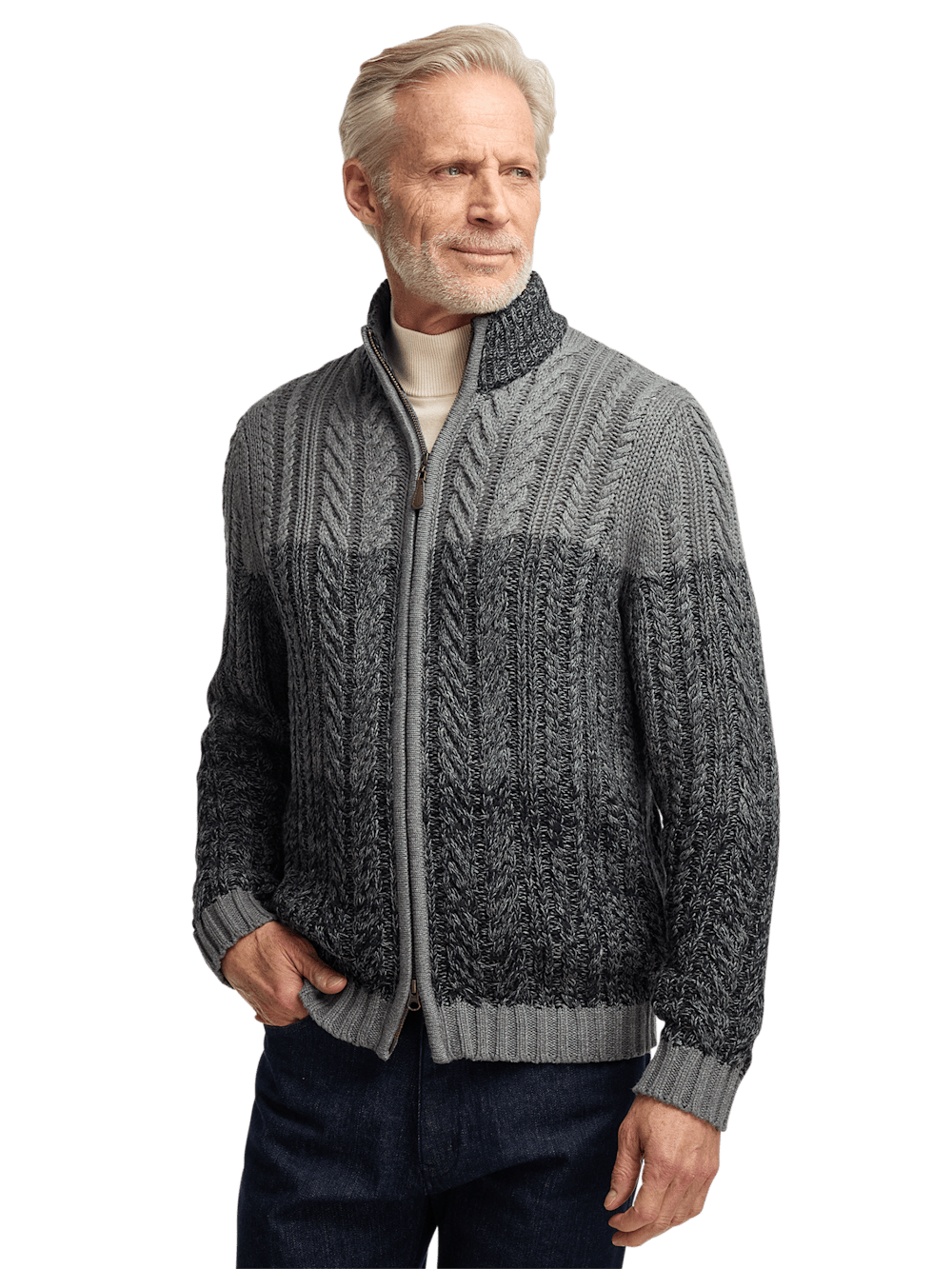 Alternate Image of Cotton Cable Full Zip Mock Neck Sweater-1