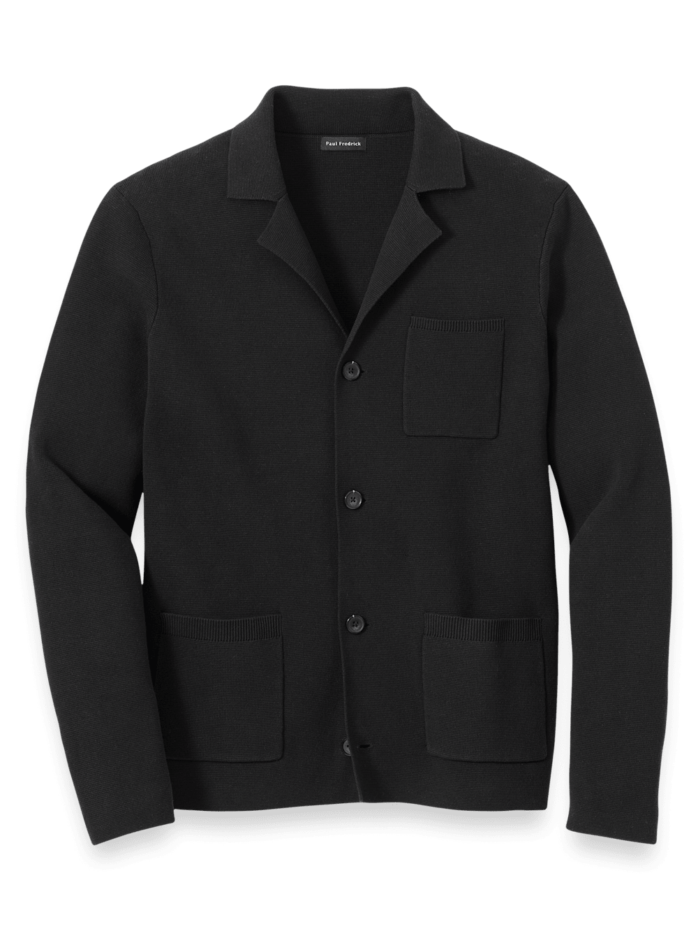 Product Image of Cotton Notch Lapel Cardigan Sweater-Black