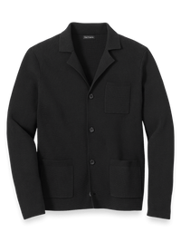 Cotton Notch Lapel Cardigan Sweater - Black