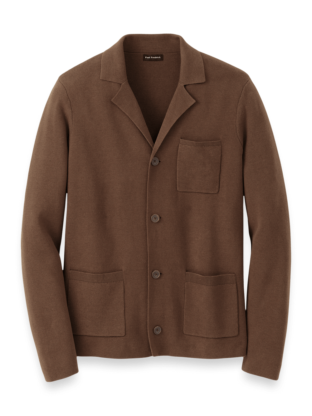 Product Image of Cotton Notch Lapel Cardigan Sweater-Brown