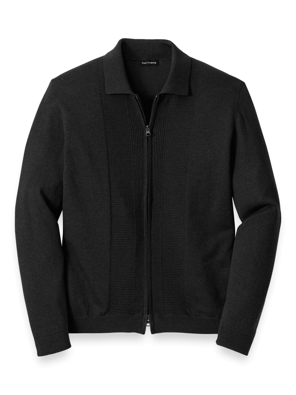 Product Image of Silk Cotton Cashmere Full Zip Polo-Black