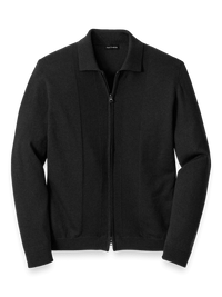 Silk Cotton Cashmere Full Zip Polo - Black