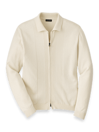 Silk Cotton Cashmere Full Zip Polo - Ivory