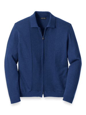 Silk Cotton Cashmere Full Zip Polo - Navy