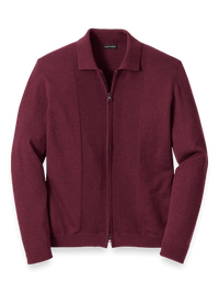 Silk Cotton Cashmere Full Zip Polo - Wine