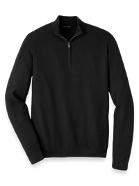 Silk Cotton Cashmere Quarter Zip Mock Neck Sweater - Black