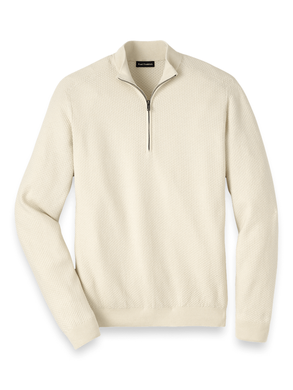 Product Image of Silk Cotton Cashmere Quarter Zip Mock Neck Sweater-Ivory