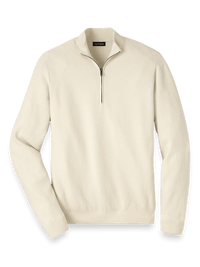 Silk Cotton Cashmere Quarter Zip Mock Neck Sweater - Ivory