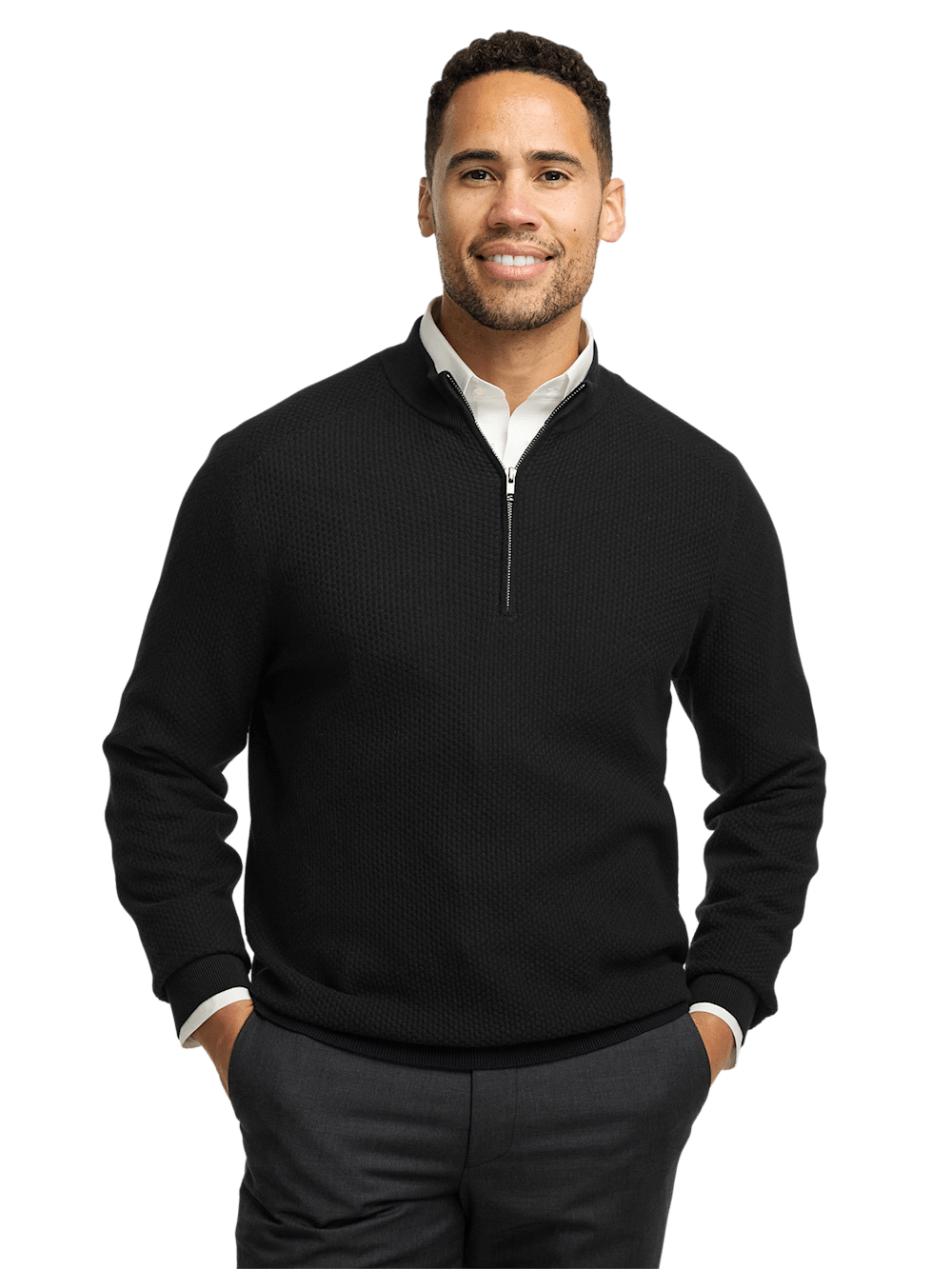 Alternate Image of Silk Cotton Cashmere Quarter Zip Mock Neck Sweater-1