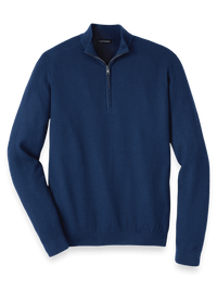 Silk Cotton Cashmere Quarter Zip Mock Neck Sweater - Navy