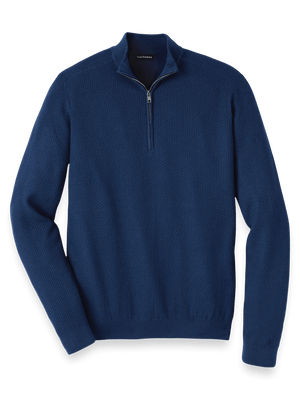 Silk Cotton Cashmere Quarter Zip Mock Neck Sweater - Navy