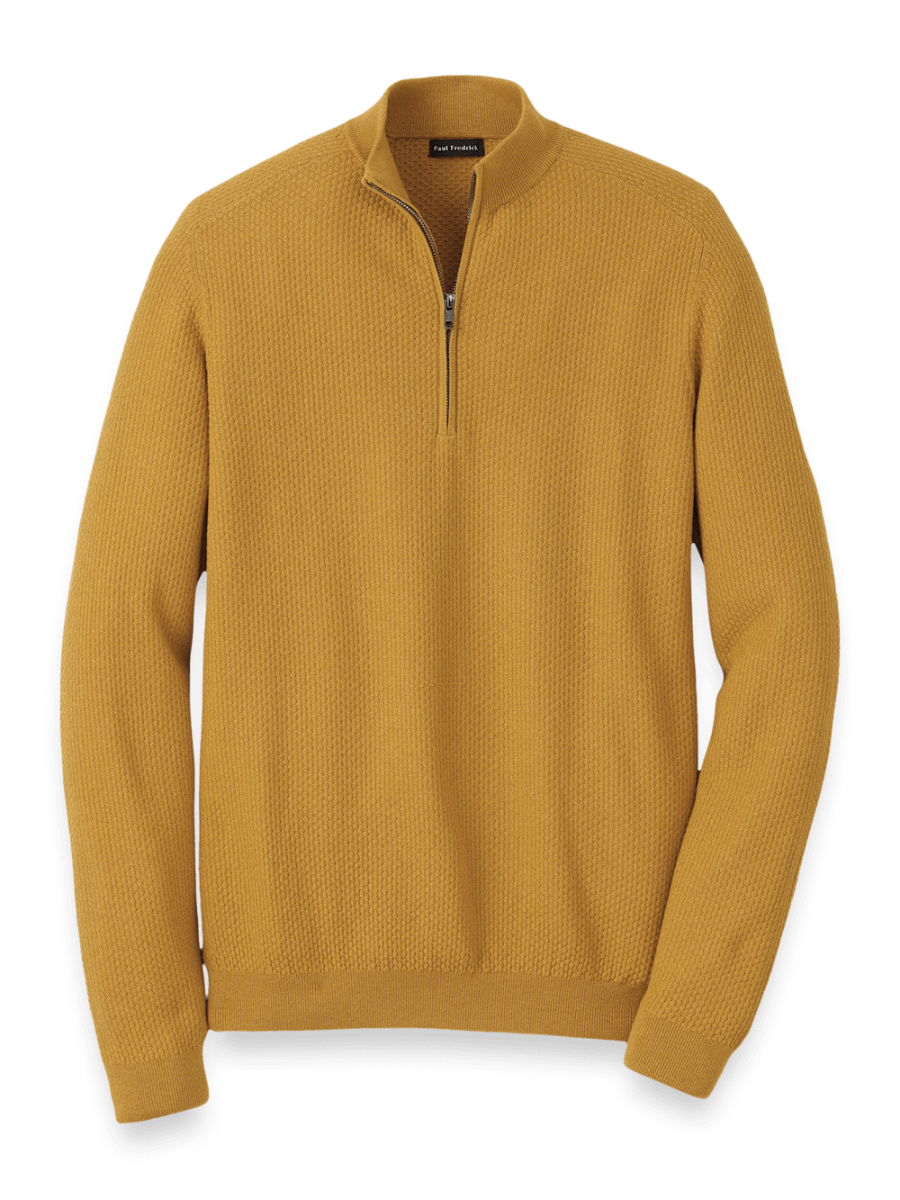 Product Image of Silk Cotton Cashmere Quarter Zip Mock Neck Sweater-Gold