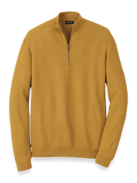 Silk Cotton Cashmere Quarter Zip Mock Neck Sweater - Gold