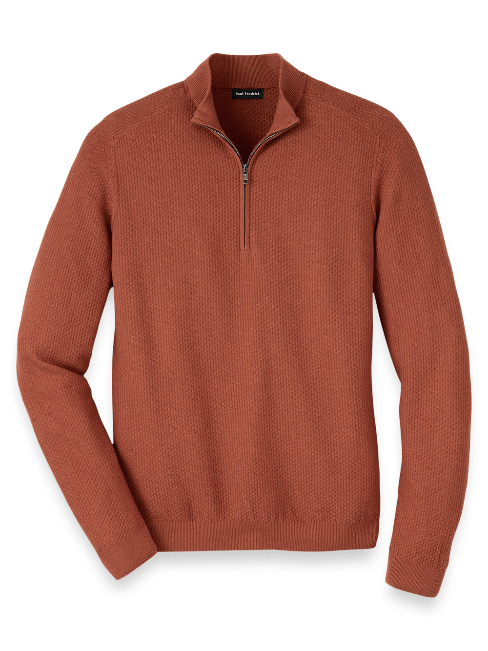 Product Image of Silk Cotton Cashmere Quarter Zip Mock Neck Sweater-Terracotta