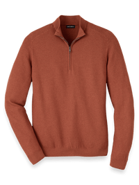 Silk Cotton Cashmere Quarter Zip Mock Neck Sweater - Terracotta