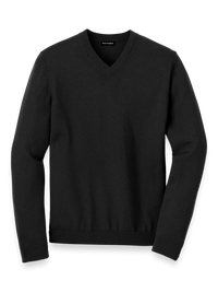 Merino Wool V-neck Sweater - Black