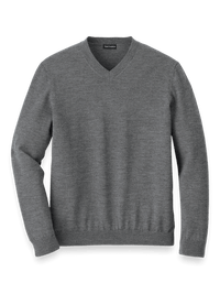 Merino Wool V-neck Sweater - Grey