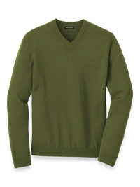 Merino Wool V-neck Sweater - Green