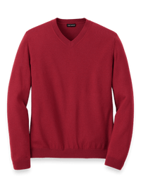 Merino Wool V-neck Sweater - Wine